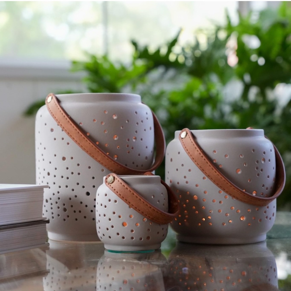 Organic Neutral Candle Holder Set of 3,Ceramic Porcelain, Vase, Home Shelf Decor